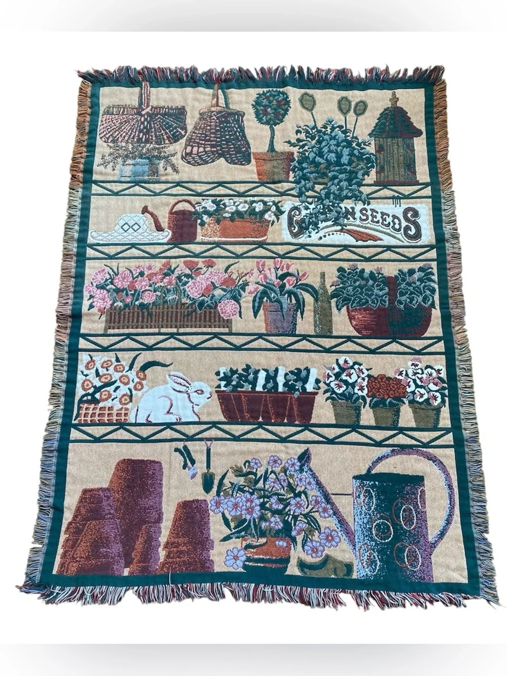 Vintage Goodwin Weavers Garden Seeds Tapestry Throw